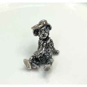 Vintage 925 Sterling Silver Teddy Bear Charm Wearing A Tie In A Sitting Position